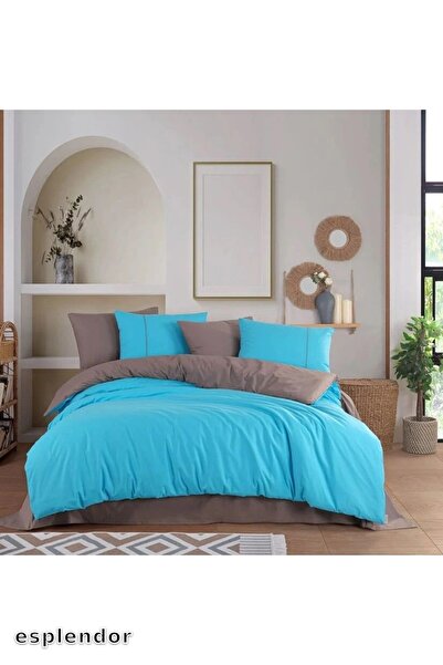 esplendor Hobby Single Poplin Duvet Cover Set Diamond Turquoise Brown