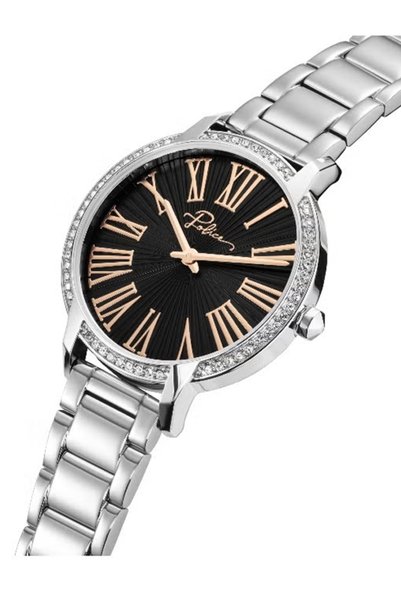 Police Women's Black Dial Silver Metal Bracelet Watch-34mm