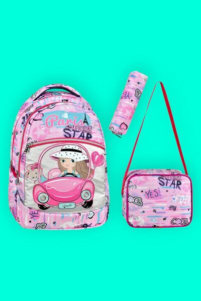 Tezzgelsin Set de 3 ghiozdane roz pentru fete, cu model mașină, cu recipient ...