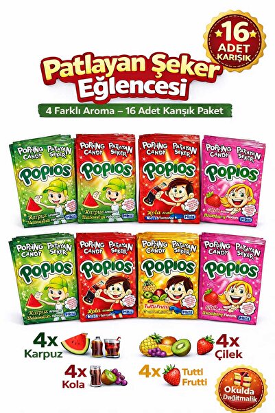 Emrah Gültekin Popios Patlayan Şeker 16 Adet Karışık Popping Candy Ağızda Pat...