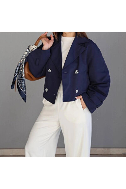 Melissatelier Astarli Double-Breasted Buttoned Women's Short Trench Coat Navy...