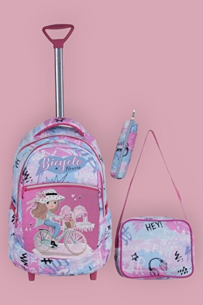 Tezzgelsin حقيبة مدرسية بنمط الدراجة الوردية المطرقة مع تغذية وحامل قلم مكونة...