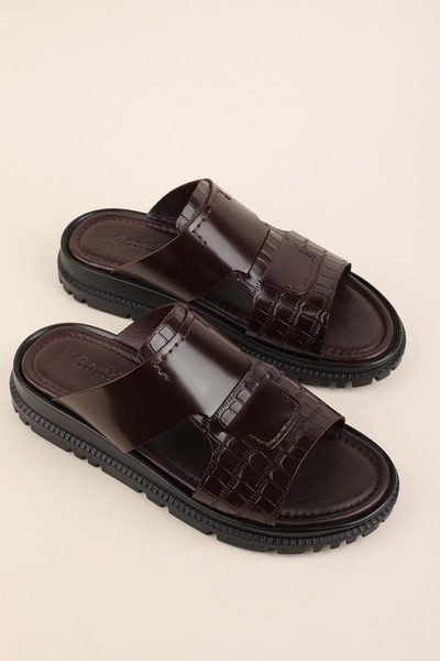 Gondol حذاء رجالي جلد أصلي يومي مريح شبشب hkm.195 بني