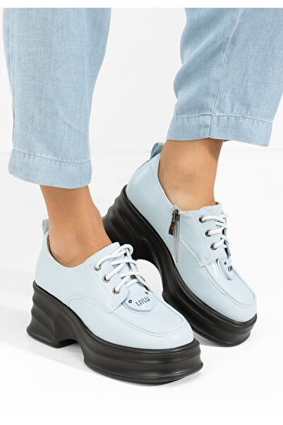 B T Shoes Mocasini cu toc si platforma Adnana albastri