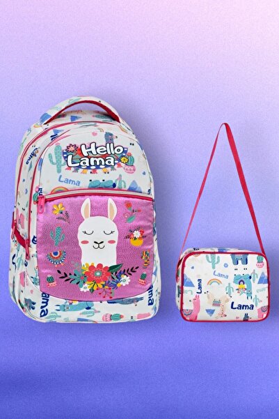 Tezzgelsin Girl's Lama Patterned School Bag Set of 2