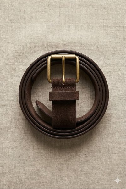 MELA ROSSA Women's Dark Brown Faux Leather Suede Vintage Buckled Belt