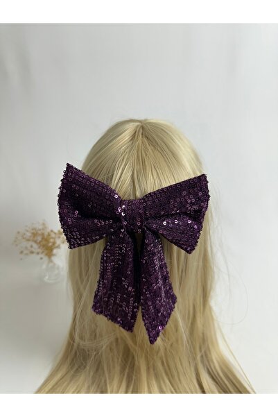 MegssStore مشبك أوتوماتيكي على شكل فيونكة مزينة بالترتر باللون الأرجواني