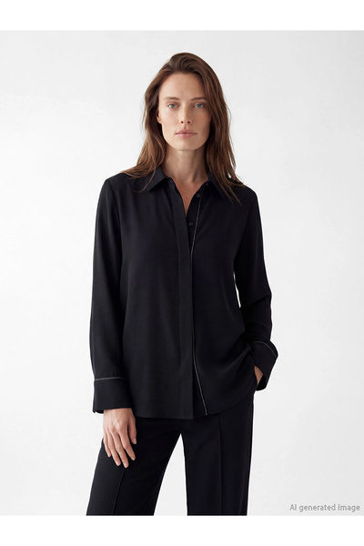 LC Waikiki Γυναικείο πουκάμισο LCW Grace Black σε κανονική εφαρμογή