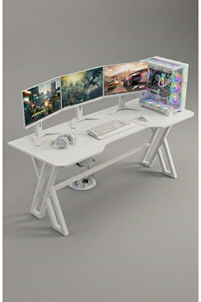 XMAX 160X70 CM NEXAR Oyuncu Masası – Beyaz MDF Bilgisayar ve Gaming Masa