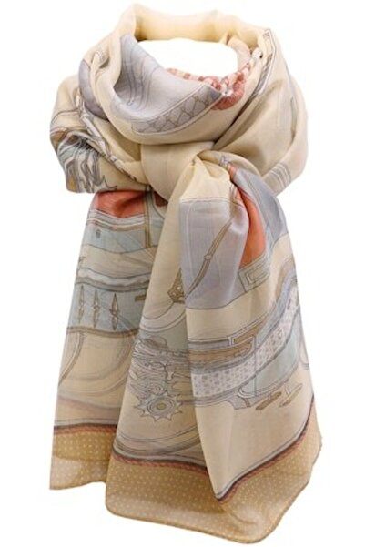 Hilldi Eșarfă supradimensionat pentru femei, poliester, imprimeu retro cu mașini