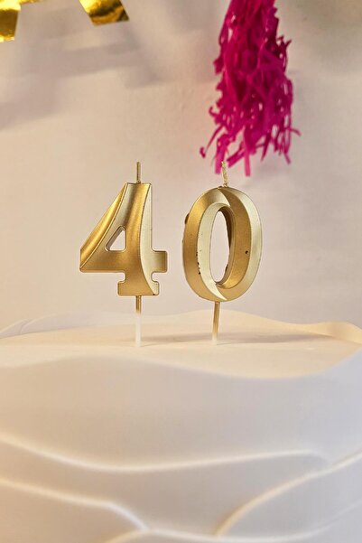 PEKSHOP 40 Yaş Gold Mum Rakam Pasta Mumu Yaş Mum Gold Renk