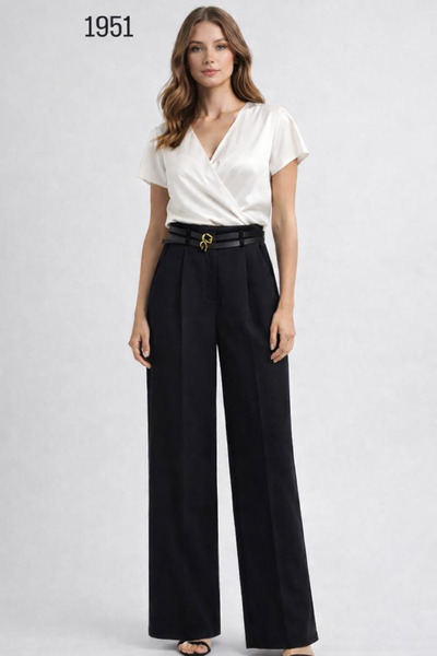 KASİDE Kemer Detaylı Yüksek Bel Palazzo Pantolon