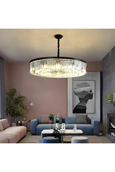 RFAN Chandelier, Model H98134/600, Crystal Texture, Metal, 10 X E14, Black