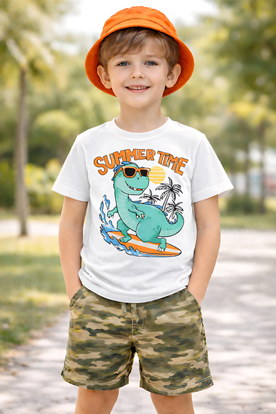 ArtYus Unisex Παιδικό T-Shirt Dinosaur με τύπωμα – Summer Time Surf Με σχέδιο...