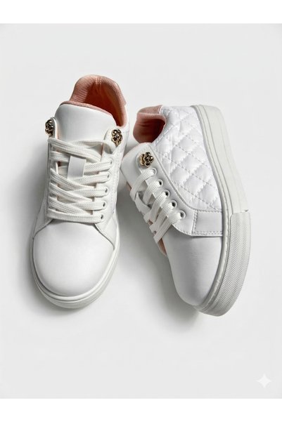 Windy Shoes Girl's White Pu Leather Comfortable Casual Sneakers