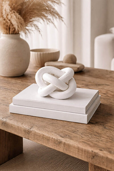 Anadolu Saray Beyaz Ahşap Zincir Dekor Obje Modern Rustik Masa Üstü Salon Dek...