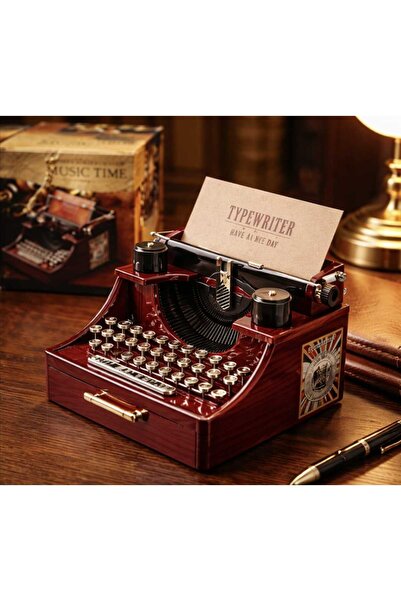 FEYSSHOP Nostaljik Daktilo Tasarımlı Kurmalı Müzik Kutusu - Ahşap Görünümlü K...