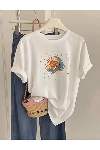 Rokeby Moon Star pentru femei cu imprimeu guler rotund bumbac supradimensiona...