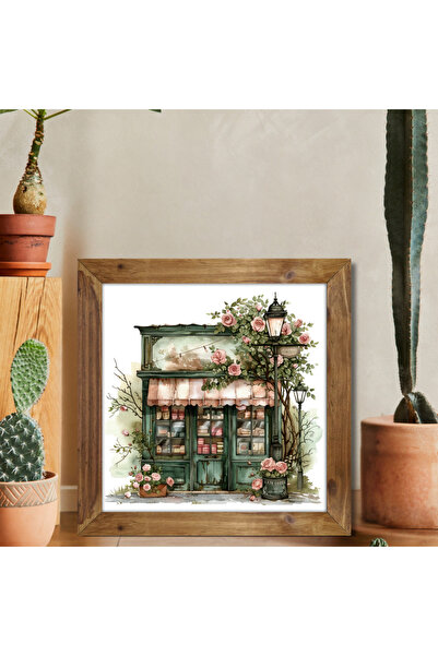 Tuba Decor Tablou pătrat cu ramă din lemn, vitrină cu flori roz