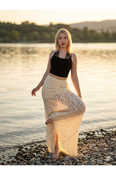 EY Couture volanlı dantel midi etek