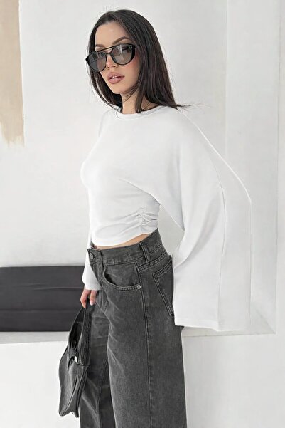CARLA MARA Bluză cu mâneci largi crop Albă