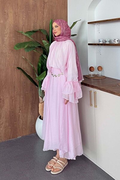 Şulemoda Giyim Ruffle Sleeve Set Pink