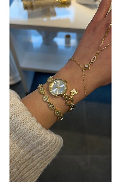 GLARE JEWELRY CO ساعة يد نسائية فاخرة من ستورن تشارم بقرص دائري ذهبي اللون مع...