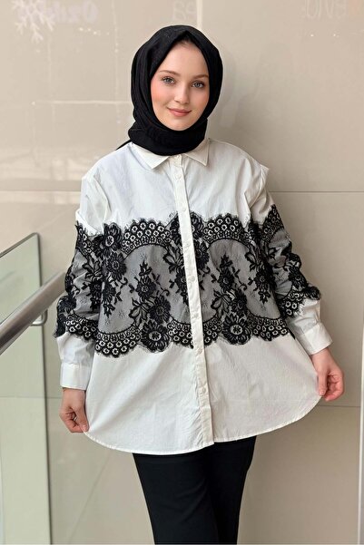 Ghisa Kontrast Dantel Çiçek Desenli Gömlek