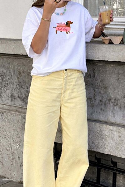 Monila Kadın Premium Kumaş Köpek Baskılı Pamuklu Oversize T-shirt