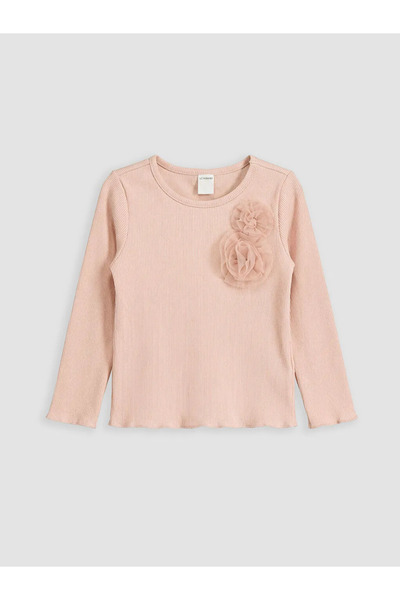 LC Waikiki LCW Kids Pembe Çiçek Aplikeli Fitilli Kız Çocuk Tişört