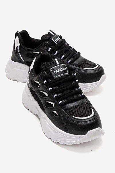 CCWAY AYAKKABI يان هالكينج منقوش حذاء رياضي نسائي أنوراك أسود وأبيض