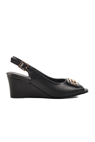 Aspor Black Wedge Heel Women's Heeled Shoes