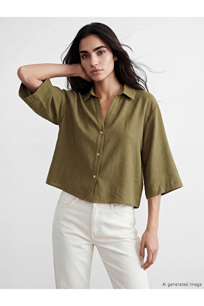 LC Waikiki Γυναικείο πουκάμισο LCW Vision Khaki oversized