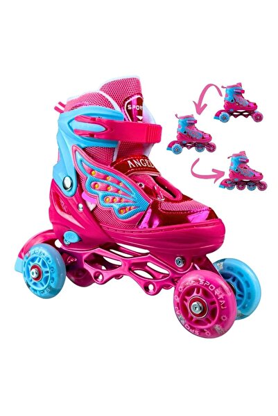Delixa Sportaj Melek Kanatlı Işıklı Inline Paten Kız Çocuk Pateni Silikon Tek...