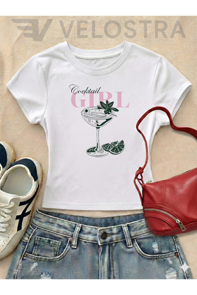 Velostra Cocktail Girl pentru femei cu imprimeu basic Utilizare zilnică crop ...