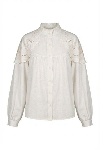 BRTC design Women's White Shoulder Eyelet Embroidery White Shirts