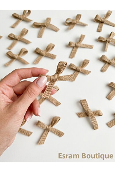 Esram Butik Jute Ready-Made Bow 50 Pieces - Jute Straw Bow