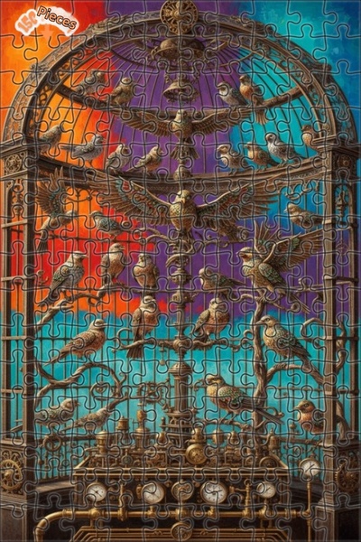 Esranın Dünyası Steam-Powered Mechanical Birdcage Oil Painting Lookalike Doub...