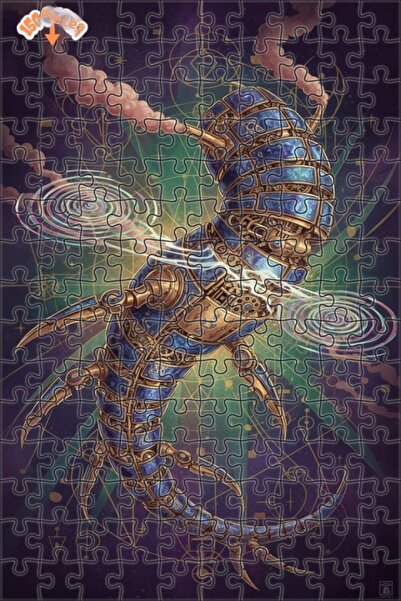 Esranın Dünyası Steampunk a Crepe Mechanical Robot Watercolor Look Wooden Puz...