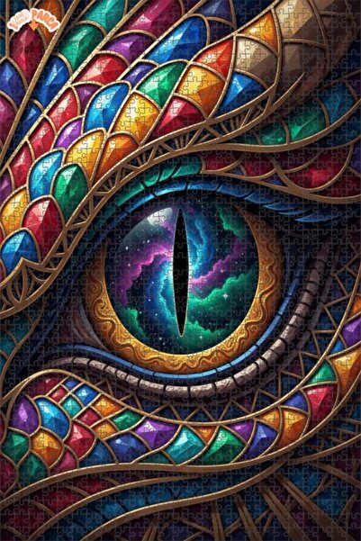 Esranın Dünyası Fantastic Dragon Eye Glass Mosaic Look Wooden Puzzle Double-L...