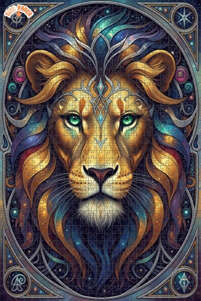 Esranın Dünyası Majestic Lion Portrait Oil Painting Lookalike Double-Layer Fr...