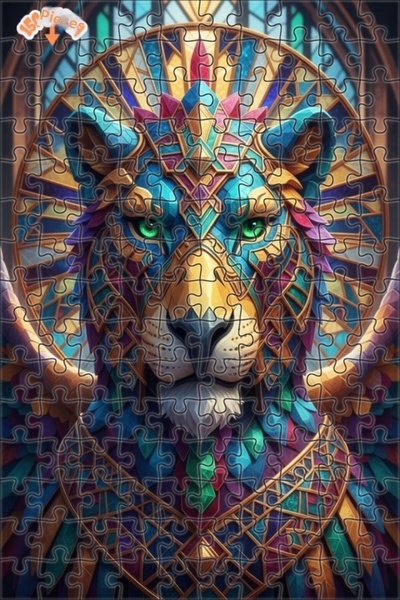 Esranın Dünyası Emerald-Eyed Winged Lion Sphinx Art Double-Layer Framed Woode...