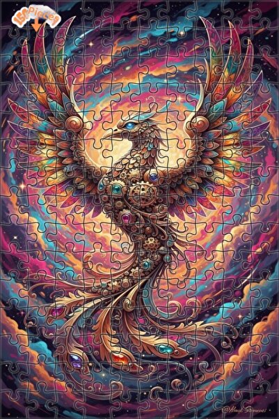 Esranın Dünyası Fantastic Mech Phoenix Oil Painting Look Wooden Puzzle with D...