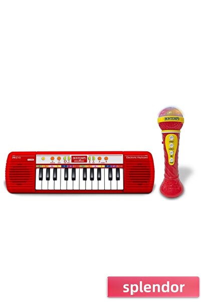 esplendor آلة موسيقية إلكترونية مضيئة مع ميكروفون 24 مفتاحًا للأطفال