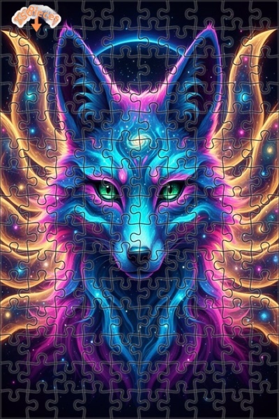 Esranın Dünyası Galactic Fox Art Double-Layer Framed Wooden Puzzle 150 Pieces...