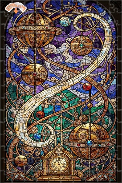 Esranın Dünyası Steam Time Machine Art Stained Glass Look Double-Layer Framed...