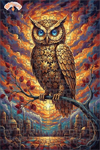 Esranın Dünyası Steam Industrial Owl Oil Painting Lookalike Double-Layer Fram...