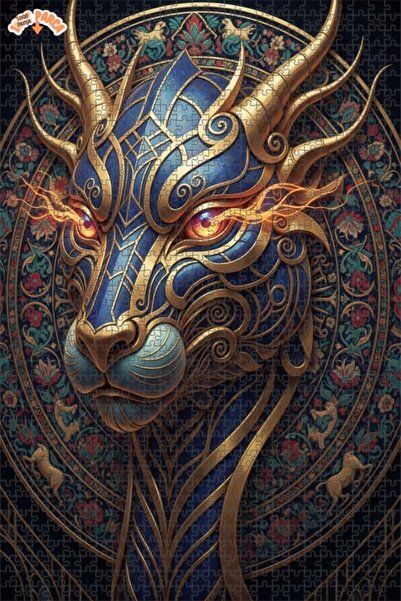 Esranın Dünyası Golden Dragon Art Double Layer Framed Wooden Puzzle 1000 Piec...
