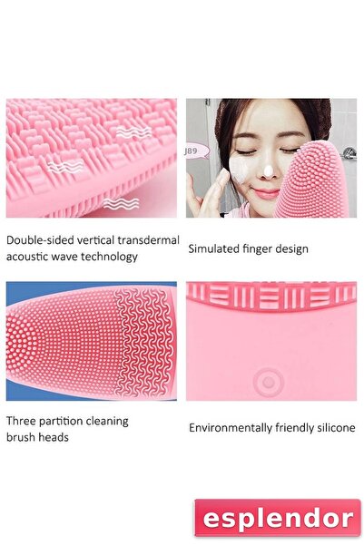 esplendor فرشاة تنظيف الوجه الكهربائية ذات الرأس السيليكوني الناعم والخشن لتن...