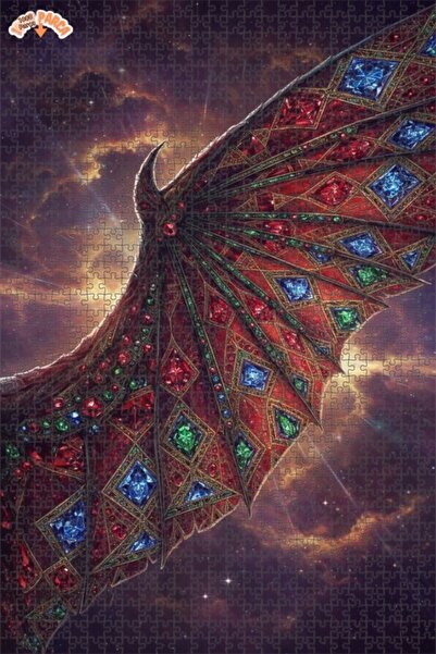 Esranın Dünyası Majestic Emerald and Ruby Dragon Wing Mosaic Double-Layer Fra...